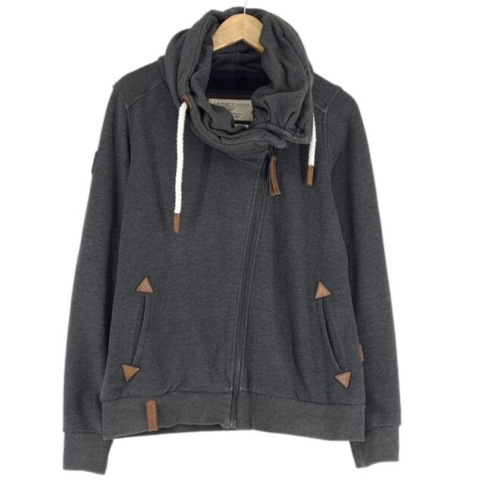 Naketano Dark Gray Funnel Neck Zip Hoodie with Drawstrings